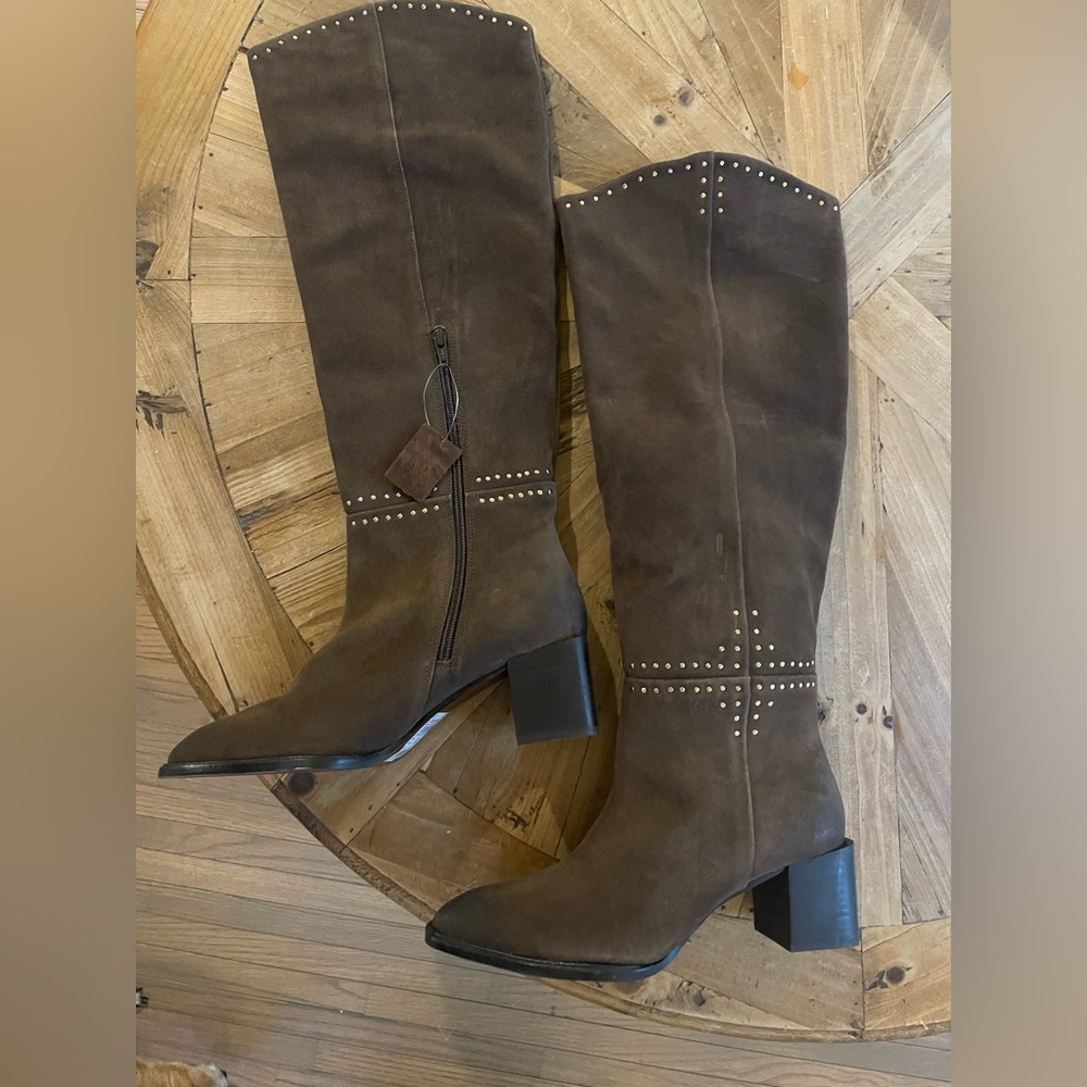 Next Brown Suede Over-the-Knee Studded Boots - Picture 9 of 11